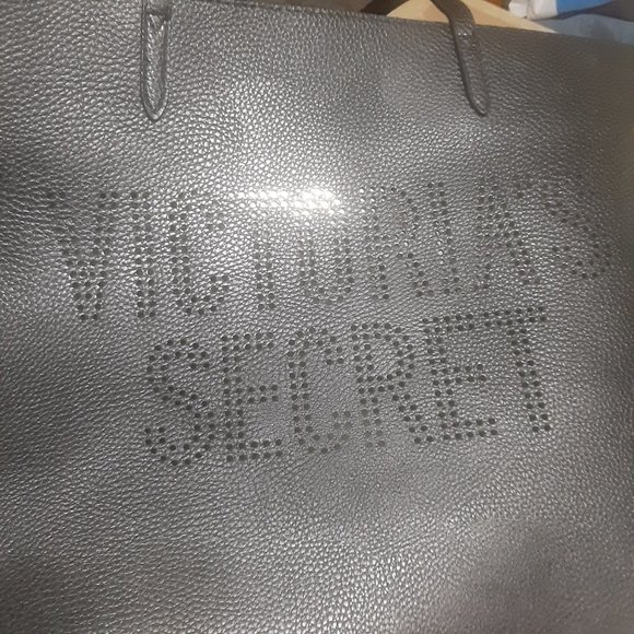 NWOT Victoria's Secret Weekender PVC Black and Silver Tote Bag - Picture 2 of 6